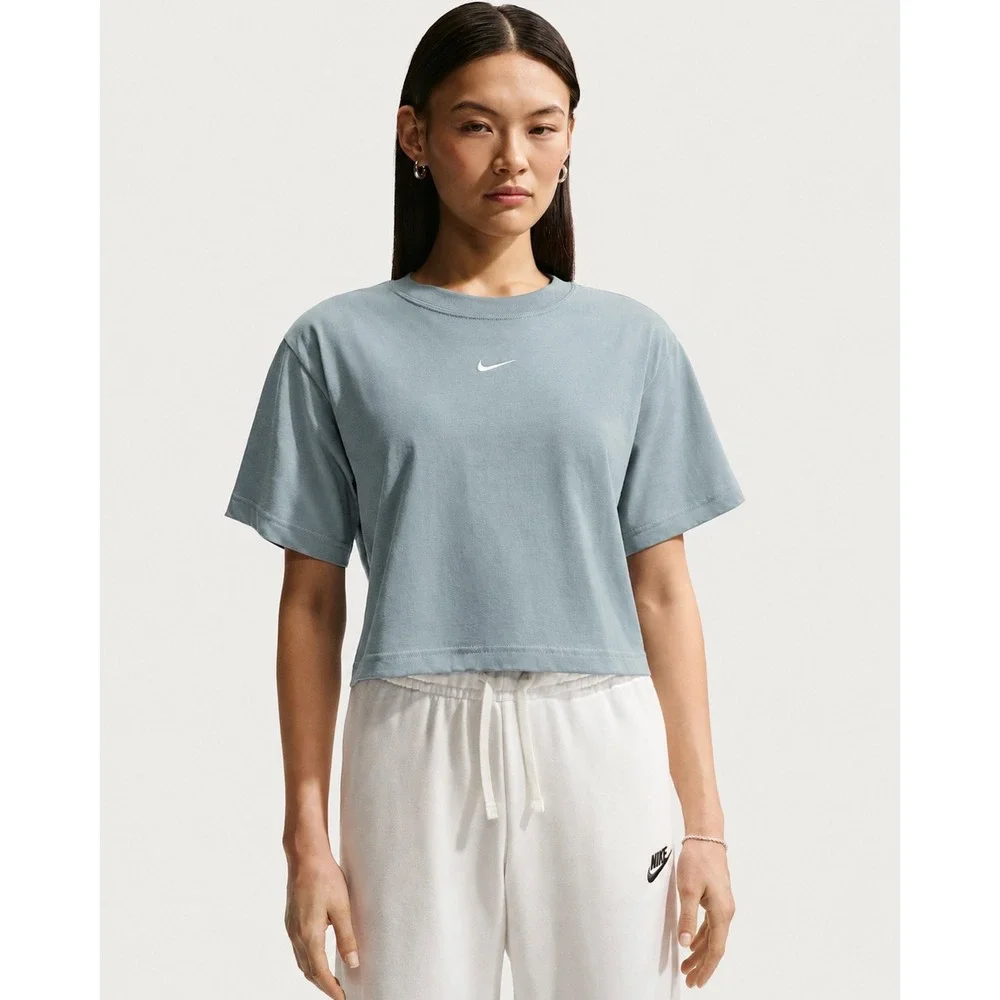 Nike Tee Loose Fit Cropped T-Shirt Blue Gray Short Sleeve Size M